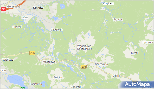 mapa Węgorzewo Koszalińskie, Węgorzewo Koszalińskie na mapie Targeo