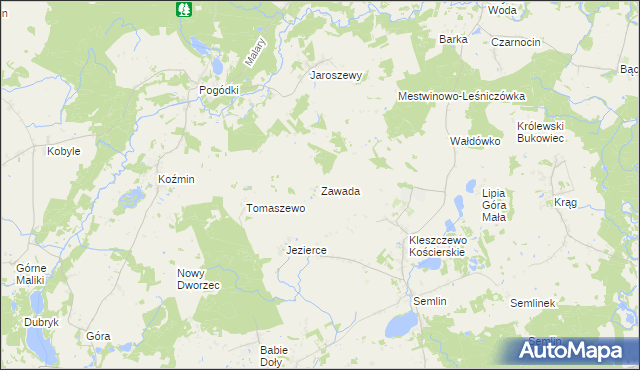 mapa Zawada gmina Zblewo, Zawada gmina Zblewo na mapie Targeo