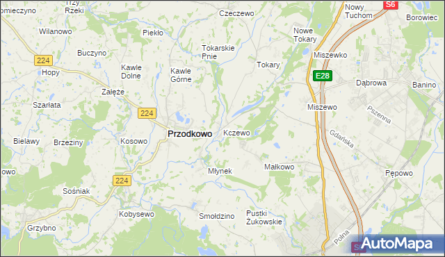 mapa Kczewo gmina Przodkowo, Kczewo gmina Przodkowo na mapie Targeo