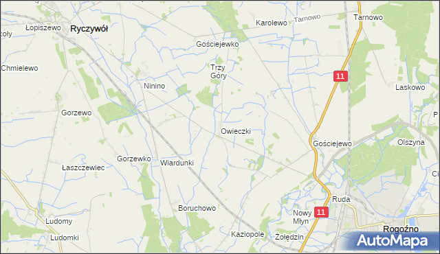 mapa Owieczki gmina Rogoźno, Owieczki gmina Rogoźno na mapie Targeo