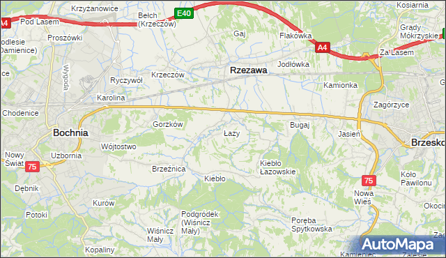 mapa Łazy gmina Rzezawa, Łazy gmina Rzezawa na mapie Targeo