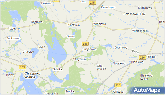 mapa Łucjanowo, Łucjanowo na mapie Targeo
