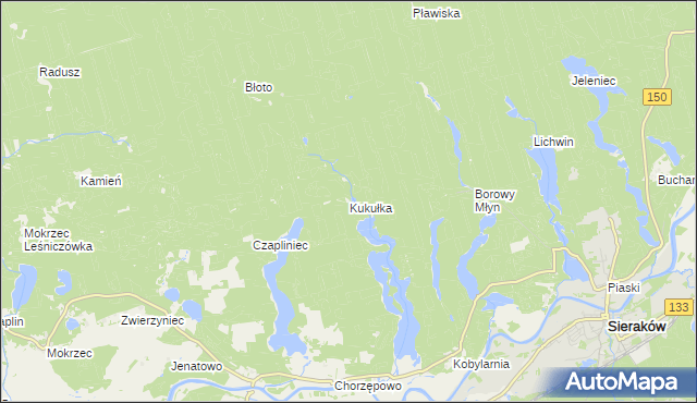 mapa Kukułka gmina Sieraków, Kukułka gmina Sieraków na mapie Targeo