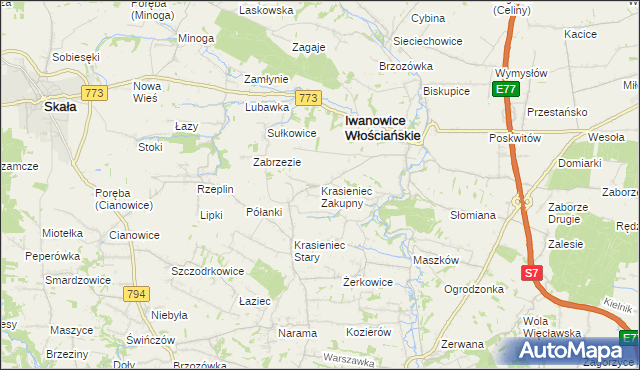 mapa Krasieniec Zakupny, Krasieniec Zakupny na mapie Targeo