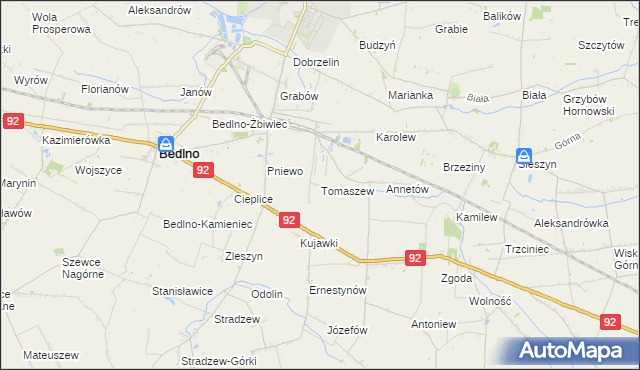 mapa Tomaszew gmina Bedlno, Tomaszew gmina Bedlno na mapie Targeo