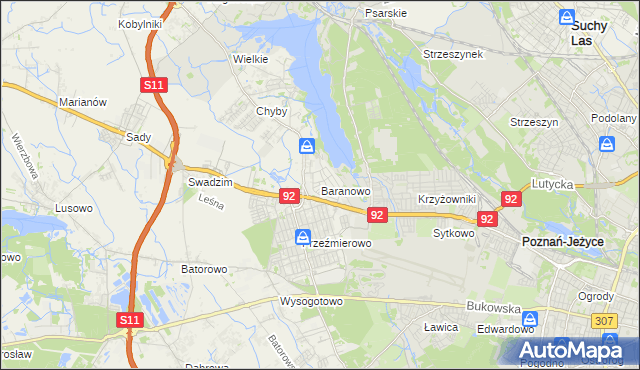 mapa Baranowo gmina Tarnowo Podgórne, Baranowo gmina Tarnowo Podgórne na mapie Targeo