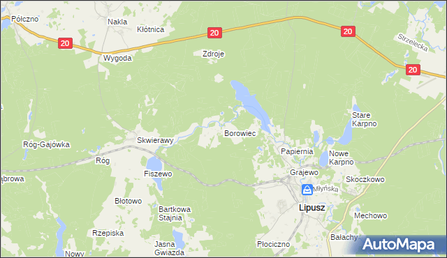 mapa Borowiec gmina Lipusz, Borowiec gmina Lipusz na mapie Targeo