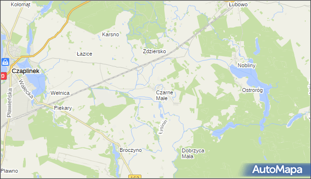 mapa Czarne Małe gmina Czaplinek, Czarne Małe gmina Czaplinek na mapie Targeo
