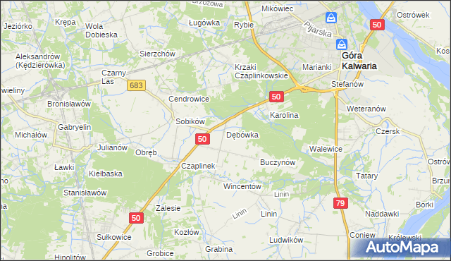 mapa Dębówka gmina Góra Kalwaria, Dębówka gmina Góra Kalwaria na mapie Targeo