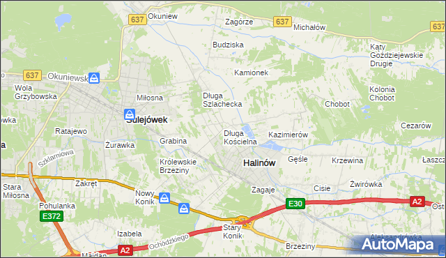 mapa Długa Kościelna, Długa Kościelna na mapie Targeo