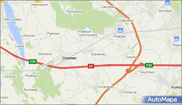 mapa Dopiewiec, Dopiewiec na mapie Targeo