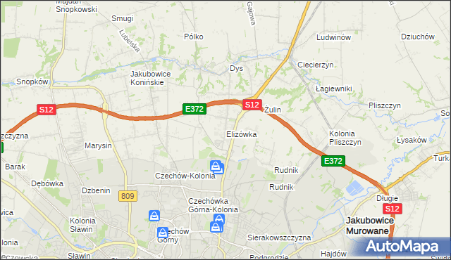 mapa Elizówka gmina Niemce, Elizówka gmina Niemce na mapie Targeo