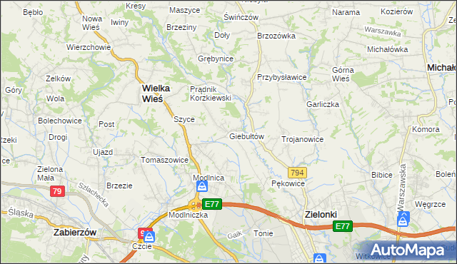mapa Giebułtów gmina Wielka Wieś, Giebułtów gmina Wielka Wieś na mapie Targeo