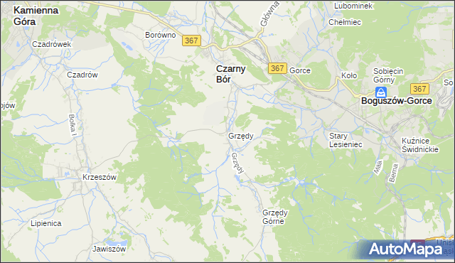 mapa Grzędy gmina Czarny Bór, Grzędy gmina Czarny Bór na mapie Targeo
