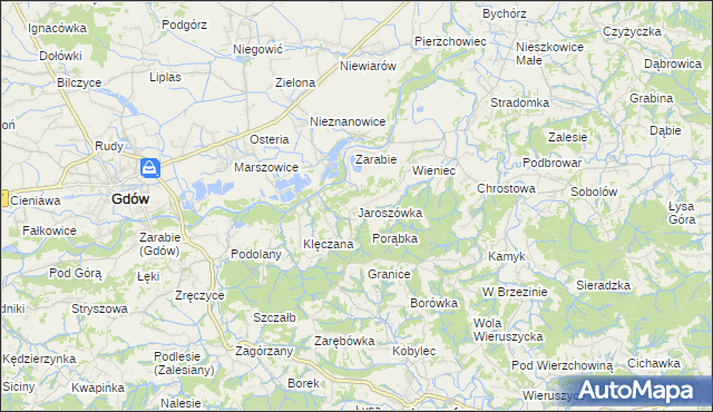 mapa Jaroszówka gmina Gdów, Jaroszówka gmina Gdów na mapie Targeo