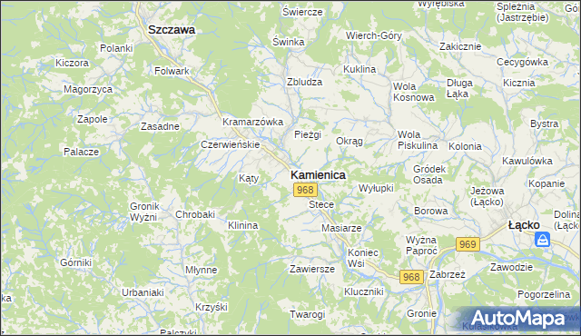 mapa Kamienica powiat limanowski, Kamienica powiat limanowski na mapie Targeo