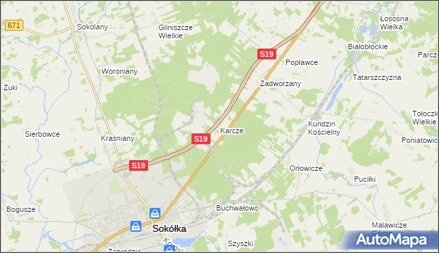 mapa Karcze gmina Sokółka, Karcze gmina Sokółka na mapie Targeo