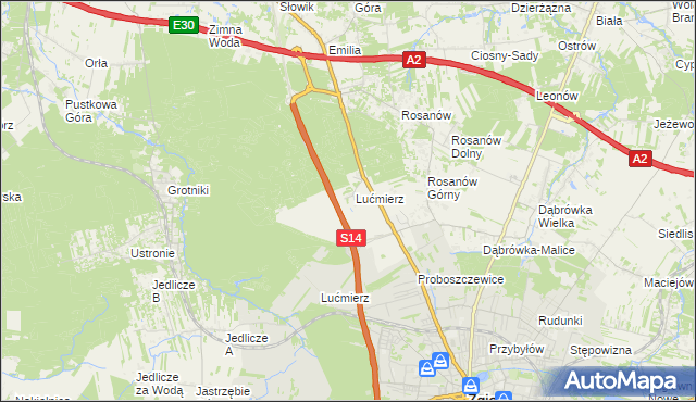 mapa Lućmierz-Las, Lućmierz-Las na mapie Targeo