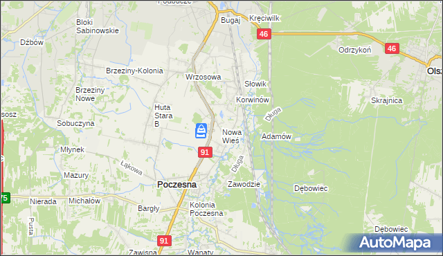mapa Nowa Wieś gmina Poczesna, Nowa Wieś gmina Poczesna na mapie Targeo