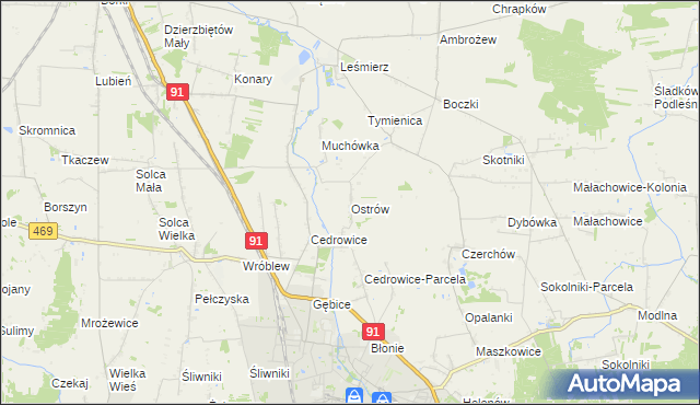 mapa Ostrów gmina Ozorków, Ostrów gmina Ozorków na mapie Targeo