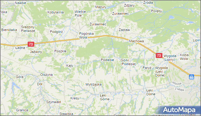 mapa Podlesie gmina Pilzno, Podlesie gmina Pilzno na mapie Targeo