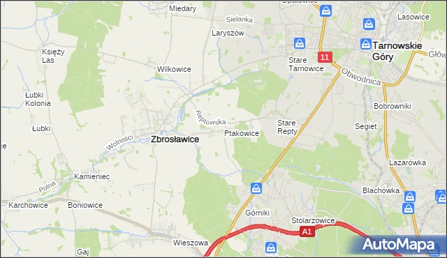 mapa Ptakowice gmina Zbrosławice, Ptakowice gmina Zbrosławice na mapie Targeo