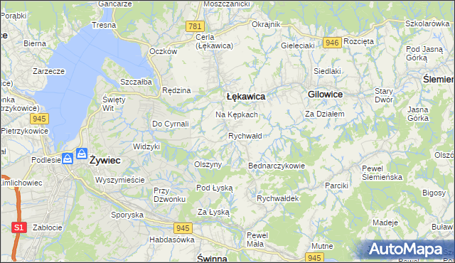 mapa Rychwałd gmina Gilowice, Rychwałd gmina Gilowice na mapie Targeo