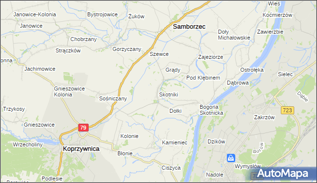 mapa Skotniki gmina Samborzec, Skotniki gmina Samborzec na mapie Targeo