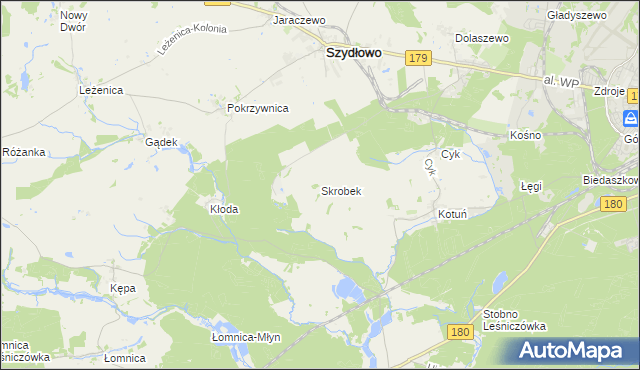 mapa Skrobek gmina Szydłowo, Skrobek gmina Szydłowo na mapie Targeo