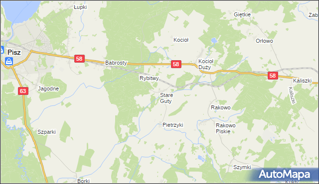 mapa Stare Guty gmina Pisz, Stare Guty gmina Pisz na mapie Targeo