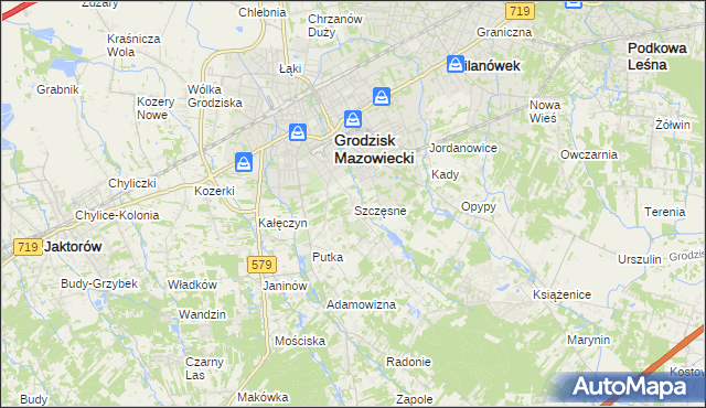 mapa Szczęsne gmina Grodzisk Mazowiecki, Szczęsne gmina Grodzisk Mazowiecki na mapie Targeo