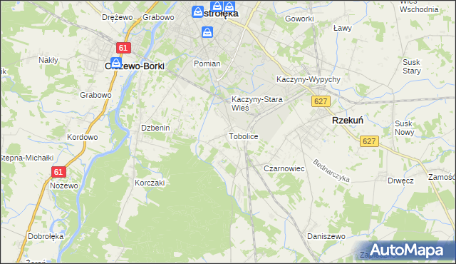 mapa Tobolice gmina Rzekuń, Tobolice gmina Rzekuń na mapie Targeo