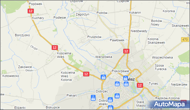 mapa Warszówka gmina Blizanów, Warszówka gmina Blizanów na mapie Targeo