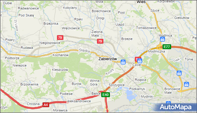 mapa Zabierzów powiat krakowski, Zabierzów powiat krakowski na mapie Targeo