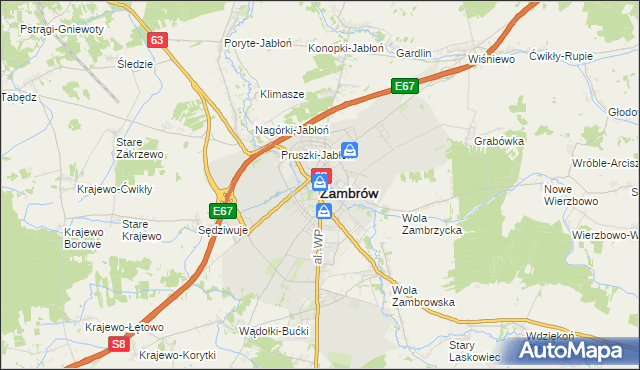 mapa Zambrów, Zambrów na mapie Targeo