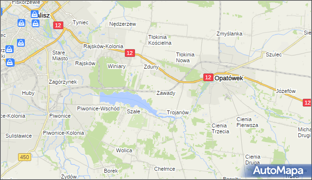 mapa Zawady gmina Opatówek, Zawady gmina Opatówek na mapie Targeo