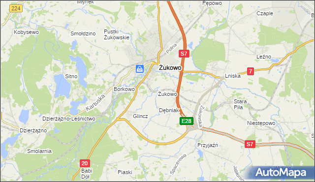 mapa Żukowo powiat kartuski, Żukowo powiat kartuski na mapie Targeo