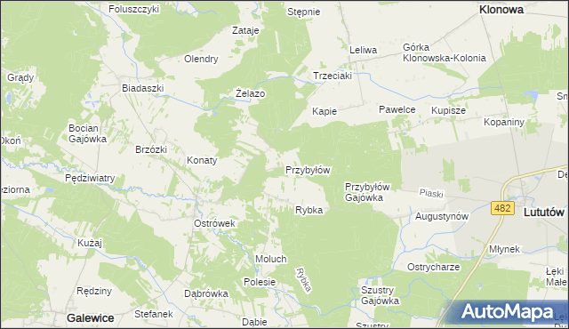 mapa Przybyłów gmina Galewice, Przybyłów gmina Galewice na mapie Targeo