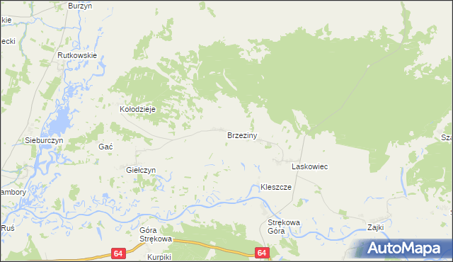 mapa Brzeziny gmina Trzcianne, Brzeziny gmina Trzcianne na mapie Targeo