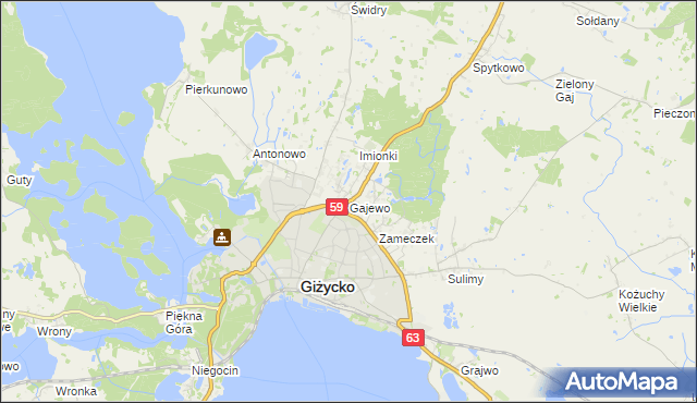 mapa Gajewo gmina Giżycko, Gajewo gmina Giżycko na mapie Targeo