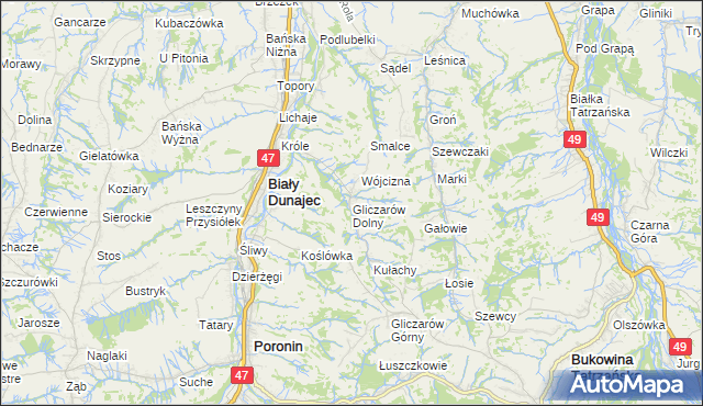 mapa Gliczarów Dolny, Gliczarów Dolny na mapie Targeo