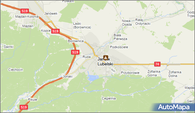 mapa Janów Lubelski, Janów Lubelski na mapie Targeo