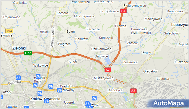 mapa Batowice, Batowice na mapie Targeo