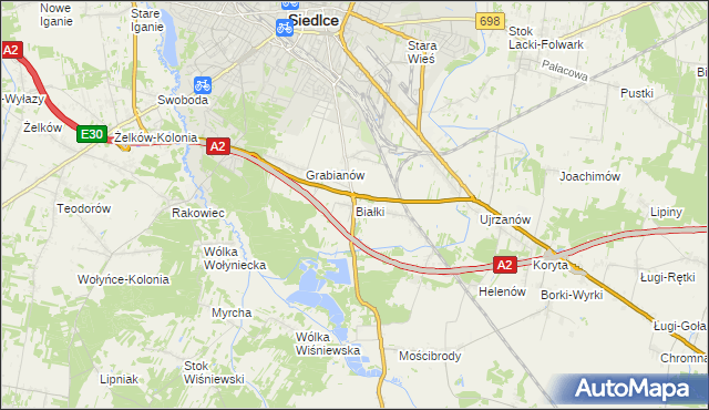 mapa Białki gmina Siedlce, Białki gmina Siedlce na mapie Targeo