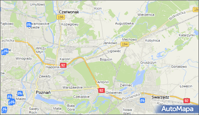 mapa Bogucin gmina Swarzędz, Bogucin gmina Swarzędz na mapie Targeo