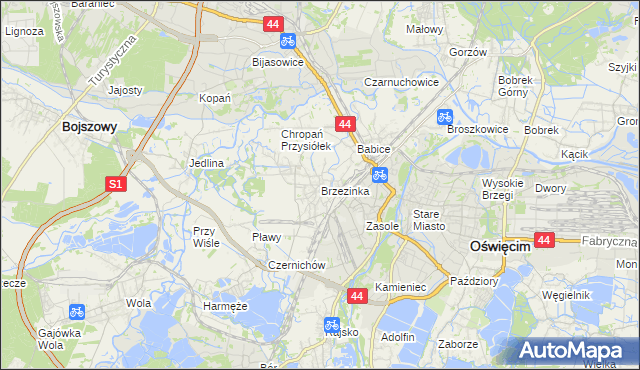 mapa Brzezinka gmina Oświęcim, Brzezinka gmina Oświęcim na mapie Targeo
