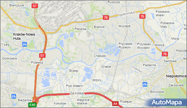 mapa Chałupki gmina Kraków, Chałupki gmina Kraków na mapie Targeo