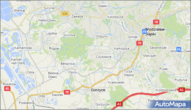 mapa Czyżowice gmina Gorzyce, Czyżowice gmina Gorzyce na mapie Targeo