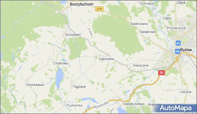 mapa Dąbrówka gmina Borzytuchom, Dąbrówka gmina Borzytuchom na mapie Targeo