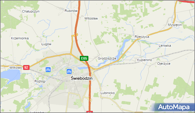 mapa Grodziszcze gmina Świebodzin, Grodziszcze gmina Świebodzin na mapie Targeo